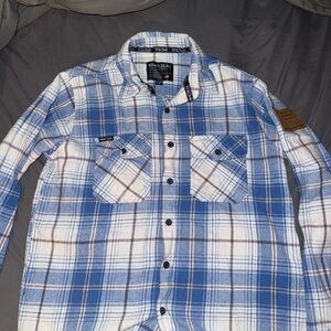 Blue and White Plaid Men's Casual Shirt